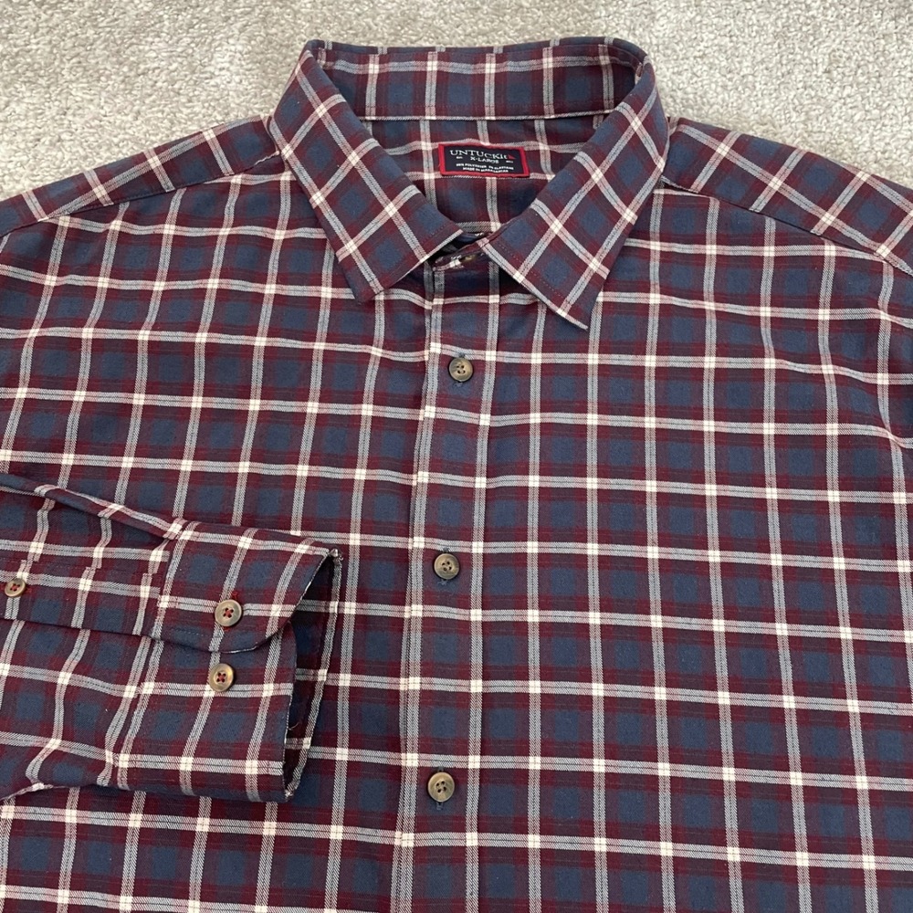 UNTUCKit Mens XL Taurino Grey Plaid Flannel Button-Down Fall Regular Fit Shirt